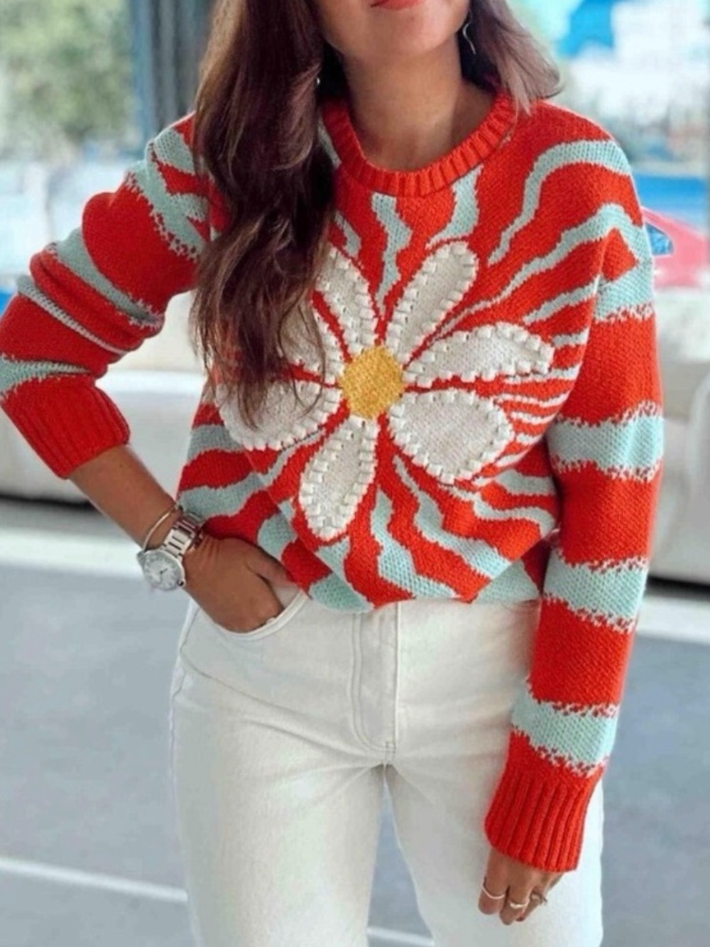 Zara Jacquard Flower Knit Sweater